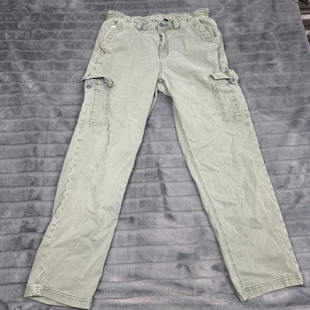 American Eagle Women 12 Regular Cargo Pants Olive Green Stretch Utility Straight